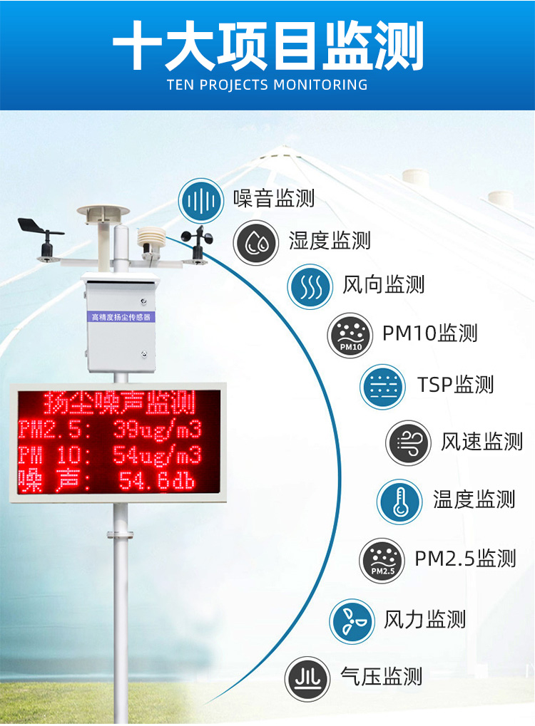 泵吸扬尘监测 PM10实时在线噪声PM2.5环境检测定制 八项+联网(泵吸式)(图7)